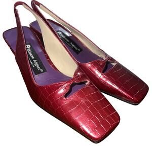 Etienne Aigner Women's sz 6.5M Square Toe Red Loafer Sling Back Heels Vintage